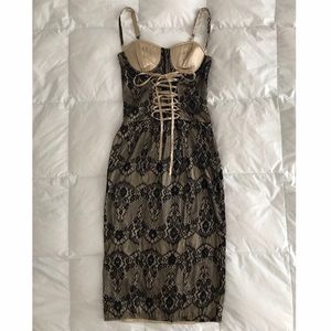 Marciano Black/Gold Lace Corset Style Midi Dress